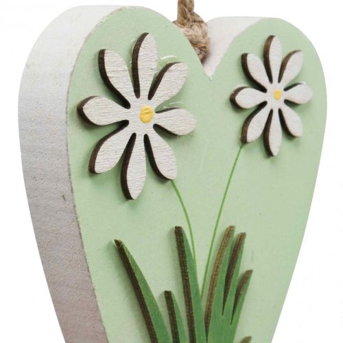 Itens Corações decorativos para pendurar com flores madeira verde, branco 8,5×12cm 4 un