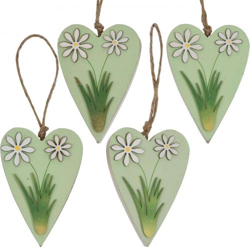 Itens Corações decorativos para pendurar com flores madeira verde, branco 8.5×12cm 4pcs