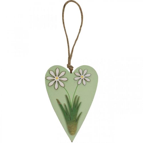 Itens Corações decorativos para pendurar com flores madeira verde, branco 8,5×12cm 4 un