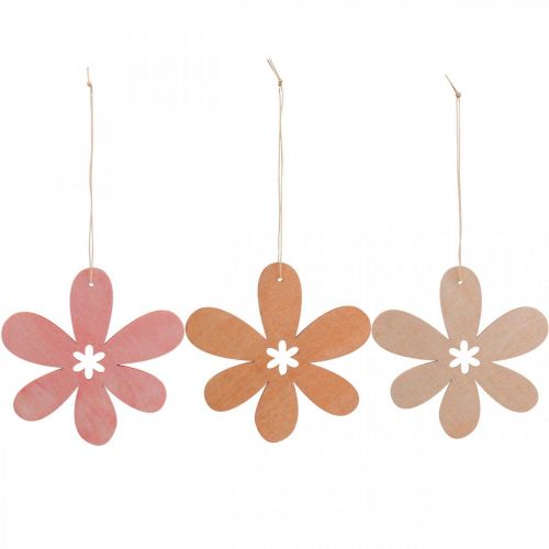 Floristik24 Pingente flor Deco de madeira flor de madeira laranja/rosa/amarelo 12 peças