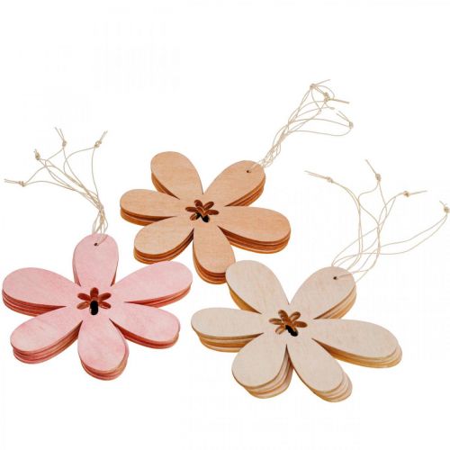 Floristik24 Pingente flor Deco de madeira flor de madeira laranja/rosa/amarelo 12 peças
