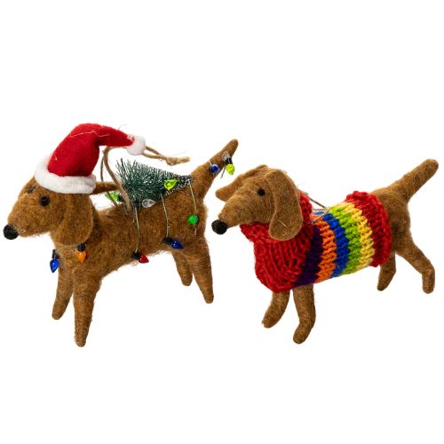 Enfeite decorativo de cachorro dachshund para árvore de Natal, 16 cm, 2 peças.