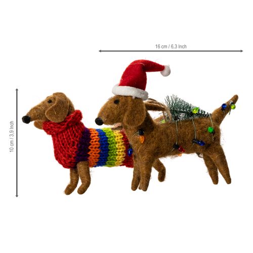 Enfeite decorativo de cachorro dachshund para árvore de Natal, 16 cm, 2 peças. | Floristik24.pt