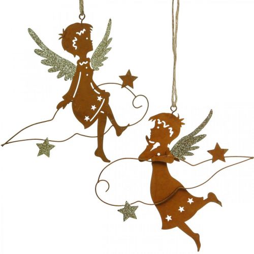 Floristik24 Cabide de decoração de anjo de natal ferrugem de metal 15cm 6uds