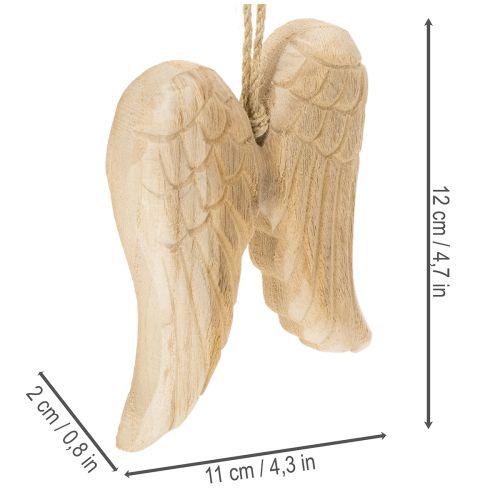 Pingente de asa de anjo de madeira para decoração suspensa, 12 cm | Floristik24.pt