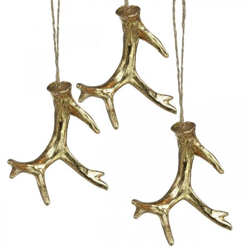 Floristik24 Pingente de natal decoração de árvore de chifre de ouro 7,5 cm 6 peças