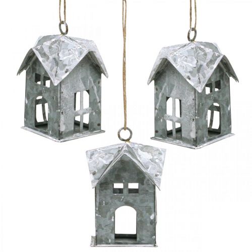 Itens Reboque de Natal casa de metal shabby chique branco H 9,5 cm 3 unidades