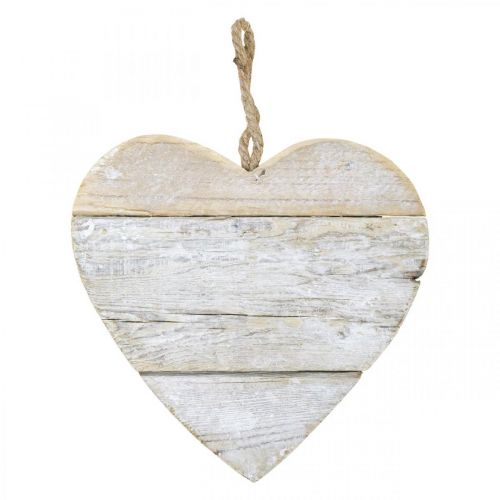 Floristik24 Coração de madeira, coração decorativo para pendurar, coração deco branco 20cm