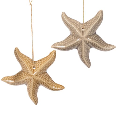 Estrela-do-mar decorativa de cerâmica para pendurar, com um toque marítimo, decoração de verão para a casa, 12 cm, 2 peças