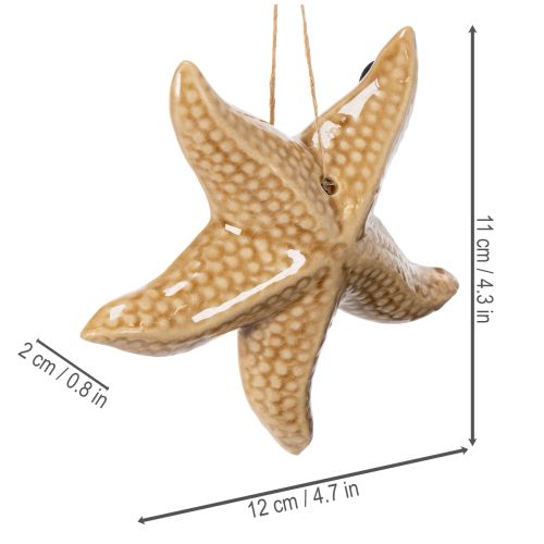 Itens Estrela-do-mar decorativa de cerâmica para pendurar, com um toque marítimo, decoração de verão para a casa, 12 cm, 2 peças