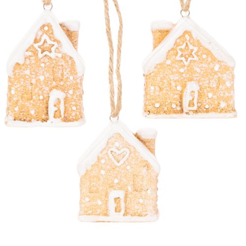 Casinha de Gengibre de Cerâmica para Pendurar, Decoração de Inverno Natalina, 6cm, 3 peças | Floristik24.pt