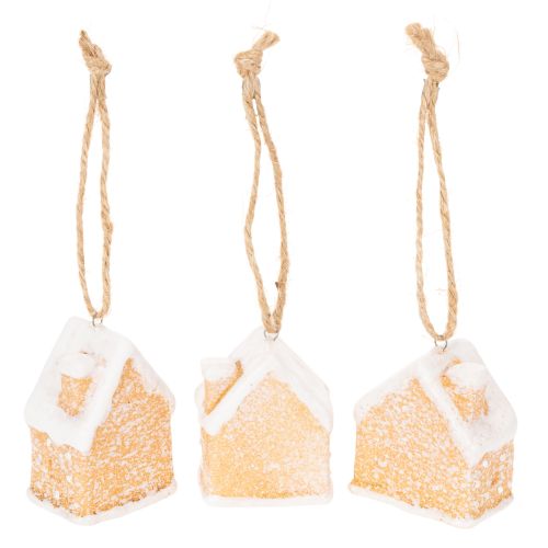Casinha de Gengibre de Cerâmica para Pendurar, Decoração de Inverno Natalina, 6cm, 3 peças | Floristik24.pt