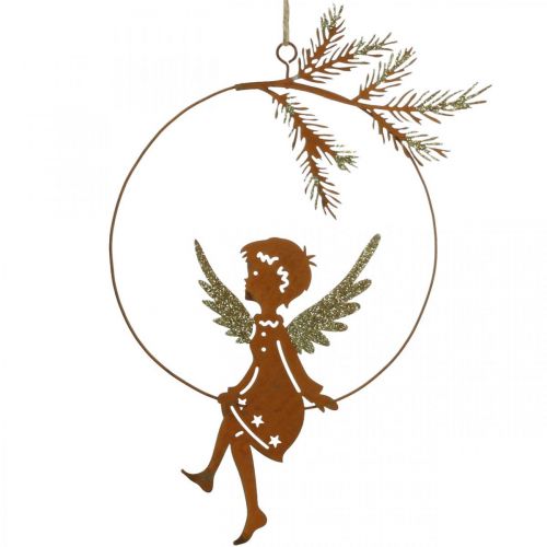 Itens Anel decorativo anjo metal ferrugem decoração de Natal 23,5x16,5cm 3 un