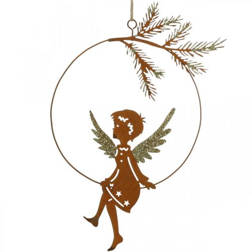 Itens Anjo decoração anel de metal ferrugem decoração de Natal 23,5x16,5cm 3uds