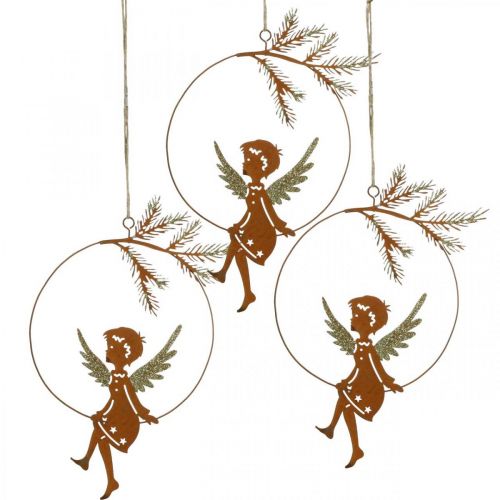 Itens Anjo decoração anel de metal ferrugem decoração de Natal 23,5x16,5cm 3uds