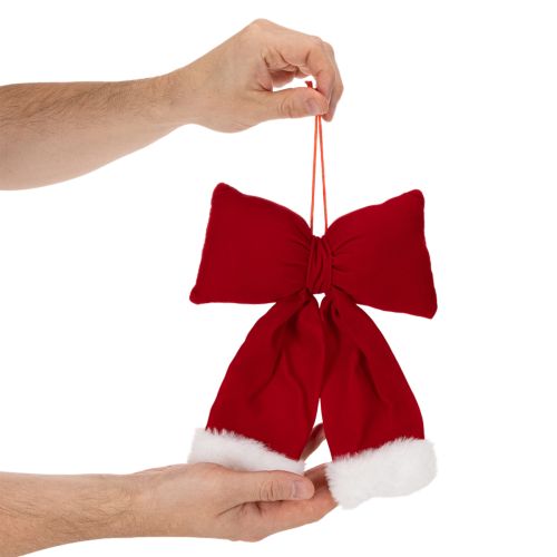 Laço decorativo de flanela com acabamento em pelúcia para pendurar, 25 cm | Floristik24.pt