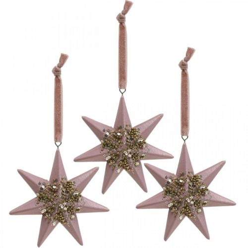 Floristik24 Pingente de natal estrela decorativa para pendurar rosa 4 unid.