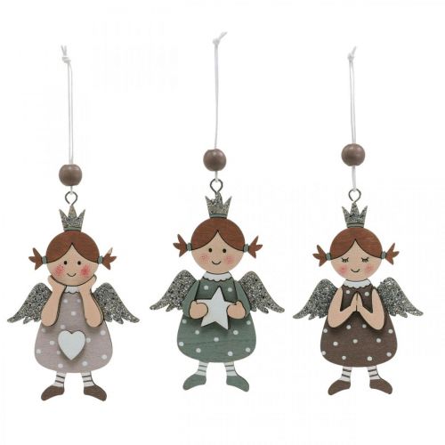 Floristik24 Pingente de anjo anjo de natal decoração em madeira 9,5x6,5cm 9uds