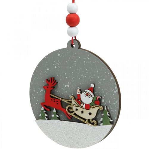 Itens Pingente de Natal redondo decoração de madeira para pendurar Ø8,5cm 6uds