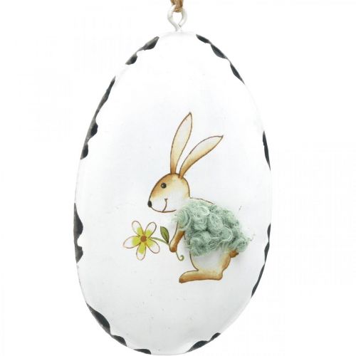 Ovos com coelho, ovos de páscoa para pendurar, decoração em metal branco H10.5cm 4pcs