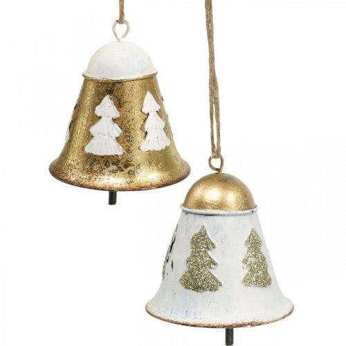 Sinos de Natal decoração de Natal vintage branco dourado 2 peças
