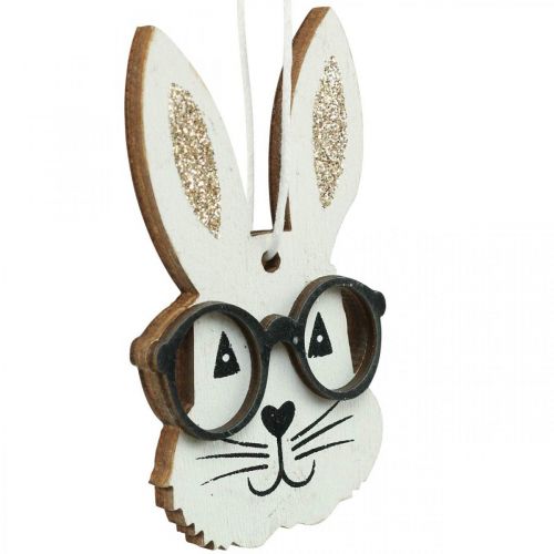 Pingente de madeira coelho com óculos cenoura purpurina 4×7,5cm 9uds