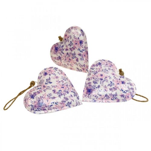 Floristik24 Pingente deco de metal coração deco flores 16x16x2,5cm 3 unid.