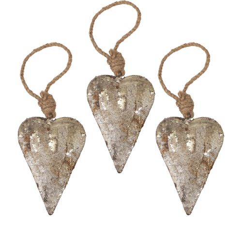 Floristik24 Decoração suspensa de corações de metal decoração corações prata 11 cm 3 unidades