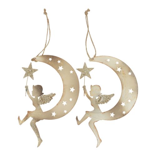 Pingente de anjo estrela decoração de Natal para pendurar Alt.19cm 2 unidades
