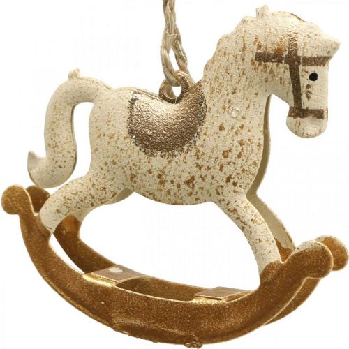 Floristik24 Cavalo de Balanço Deco Natal Metal Creme Marrom 6 peças