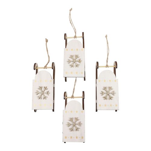Itens Trenó de Natal em madeira branco/dourado 15,5x6,5x4cm 4 unidades