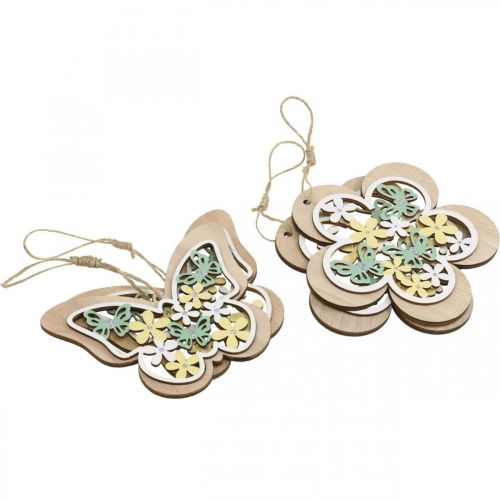 Itens Borboleta para pendurar, pingente de flor de madeira, decoração de primavera com purpurina H11/14,5cm 4uds