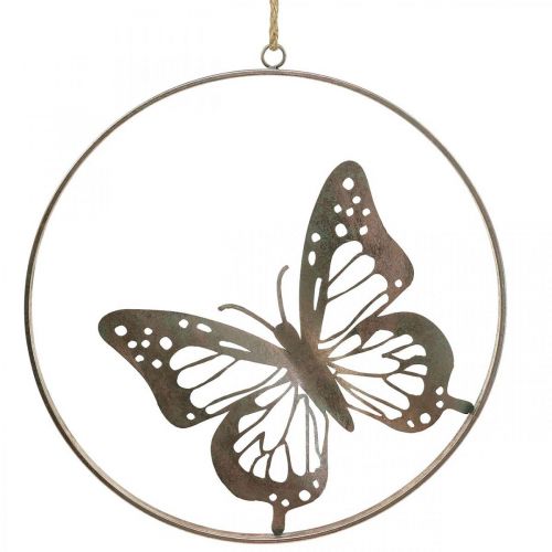 Floristik24 Anel de metal decorativo de borboleta rosa Ø38cm para decoração de parede