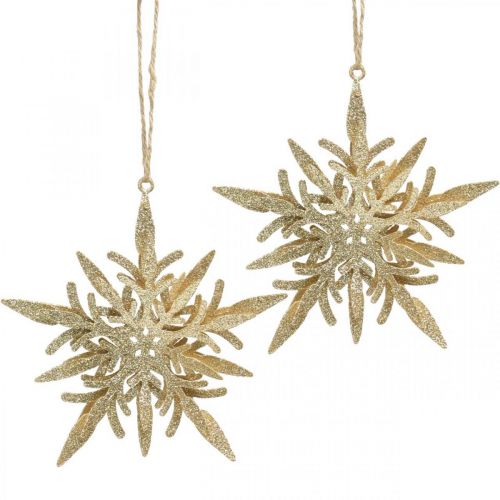 Floristik24 Floco de neve, decoração da árvore de Natal, decoração da janela Natal Dourado 12cm 4uds