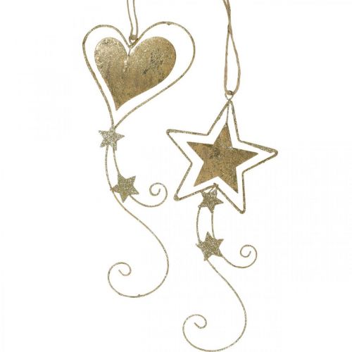 Pingente de decoração de natal estrela de coração dourado de natal 4 peças