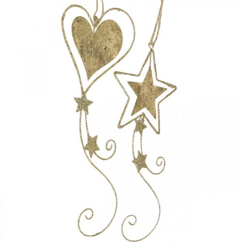 Pingente de decoração de natal estrela de coração dourado de natal 4 peças