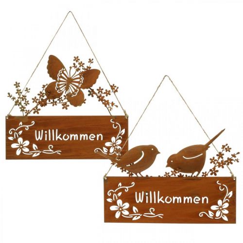 Floristik24 Sinal Deco bem-vindo para desligar look ferrugem 25×18/21cm 2pcs