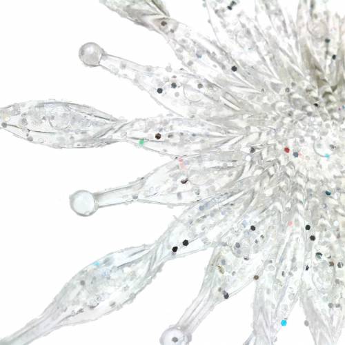 Floristik24 Floco de neve para pendurar 11cm transparente, purpurina 12uds
