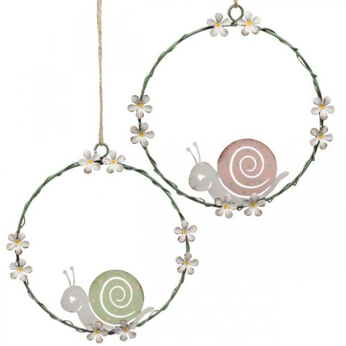 Itens Anel decorativo com caracol, decoração de primavera, decoração em metal verde/rosa Ø14,5cm conjunto de 2