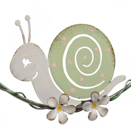 Floristik24 Anel decorativo com caracol, decoração de primavera, decoração em metal verde/rosa Ø14,5cm conjunto de 2