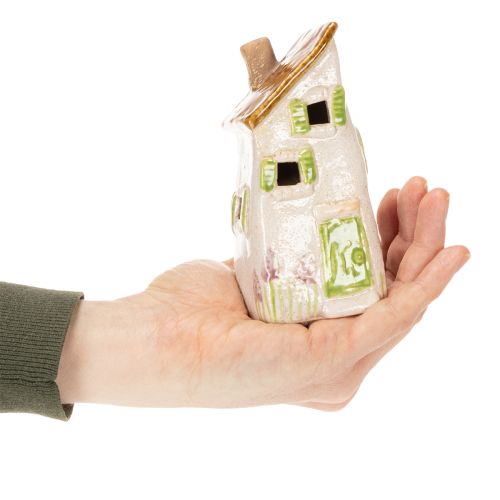 Itens Casa rústica de cerâmica com LED brilhante, ideal para decoração de mesa, 15 cm, 2 peças.