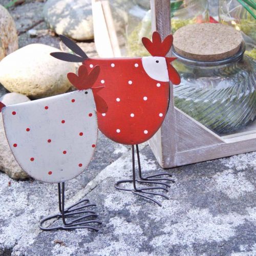 Floristik24 Decorativo Galo Metal Vermelho, Branco Decoração de Páscoa H18,5cm Sortido 2 peças