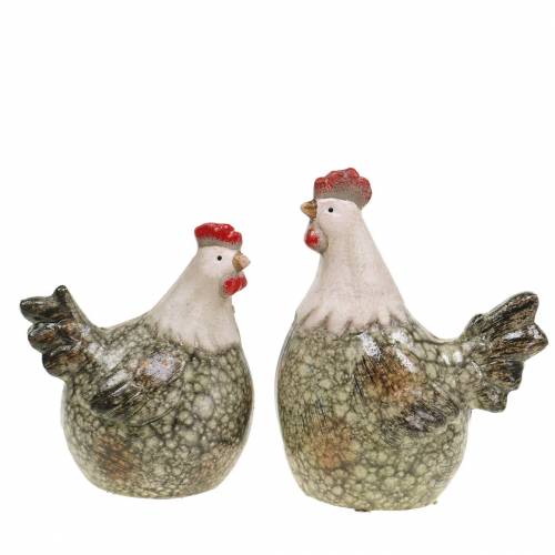 Floristik24 Figuras Deco galinha e galo cinza, branco, vermelho 10,2cm x 7cm A12,7cm 2pcs