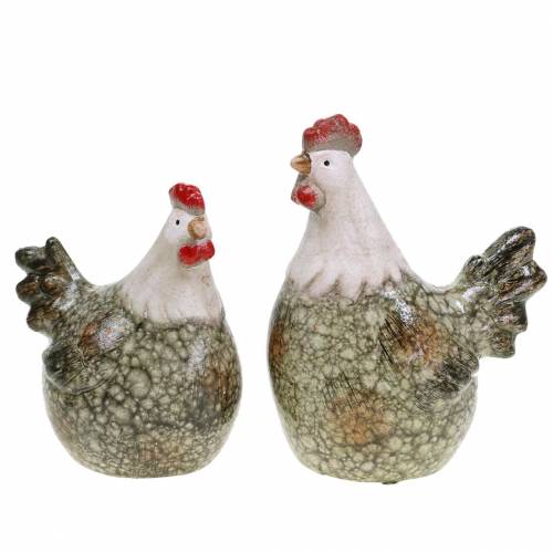 Floristik24 Figuras Deco galinha e galo cinza, branco, vermelho 10,2cm x 7cm A12,7cm 2pcs