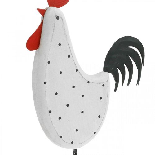 Floristik24 Figura decorativa decorativa de madeira de galo pontilhada branca Páscoa H21cm 2 peças