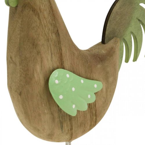 Figura decorativa madeira de galo, decoração de mesa de metal verde Páscoa H23cm | Floristik24.pt