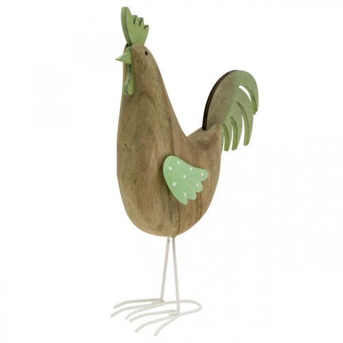 Figura decorativa madeira de galo, decoração de mesa de metal verde Páscoa H23cm