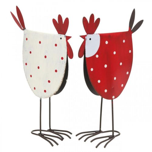 Floristik24 Decorativo Galo Metal Vermelho, Branco Decoração de Páscoa H18,5cm Sortido 2 peças