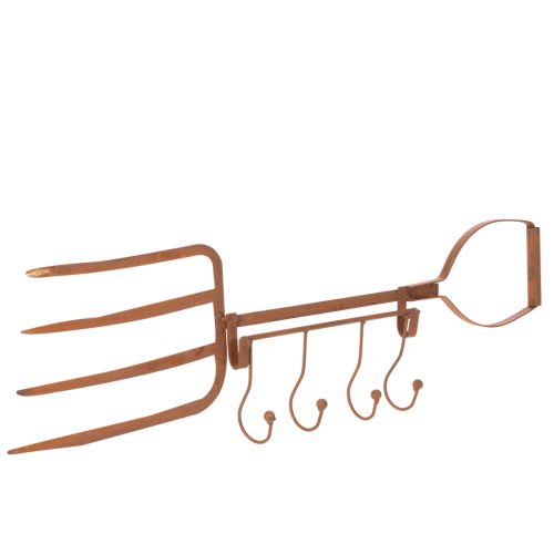 Suporte de metal enferrujado com ganchos, garfo de feno decorativo, decoração de jardim, 4 ganchos, 62 cm