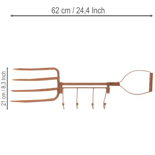 Suporte de metal enferrujado com ganchos, garfo de feno decorativo, decoração de jardim, 4 ganchos, 62 cm | Floristik24.pt